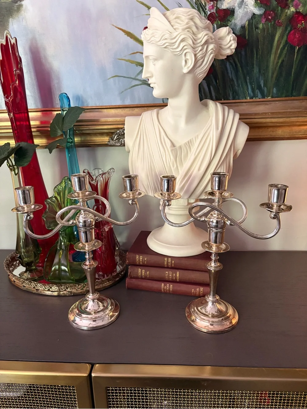 Oneida vintage 3-arm candelabra convertible silver plated- set of 2